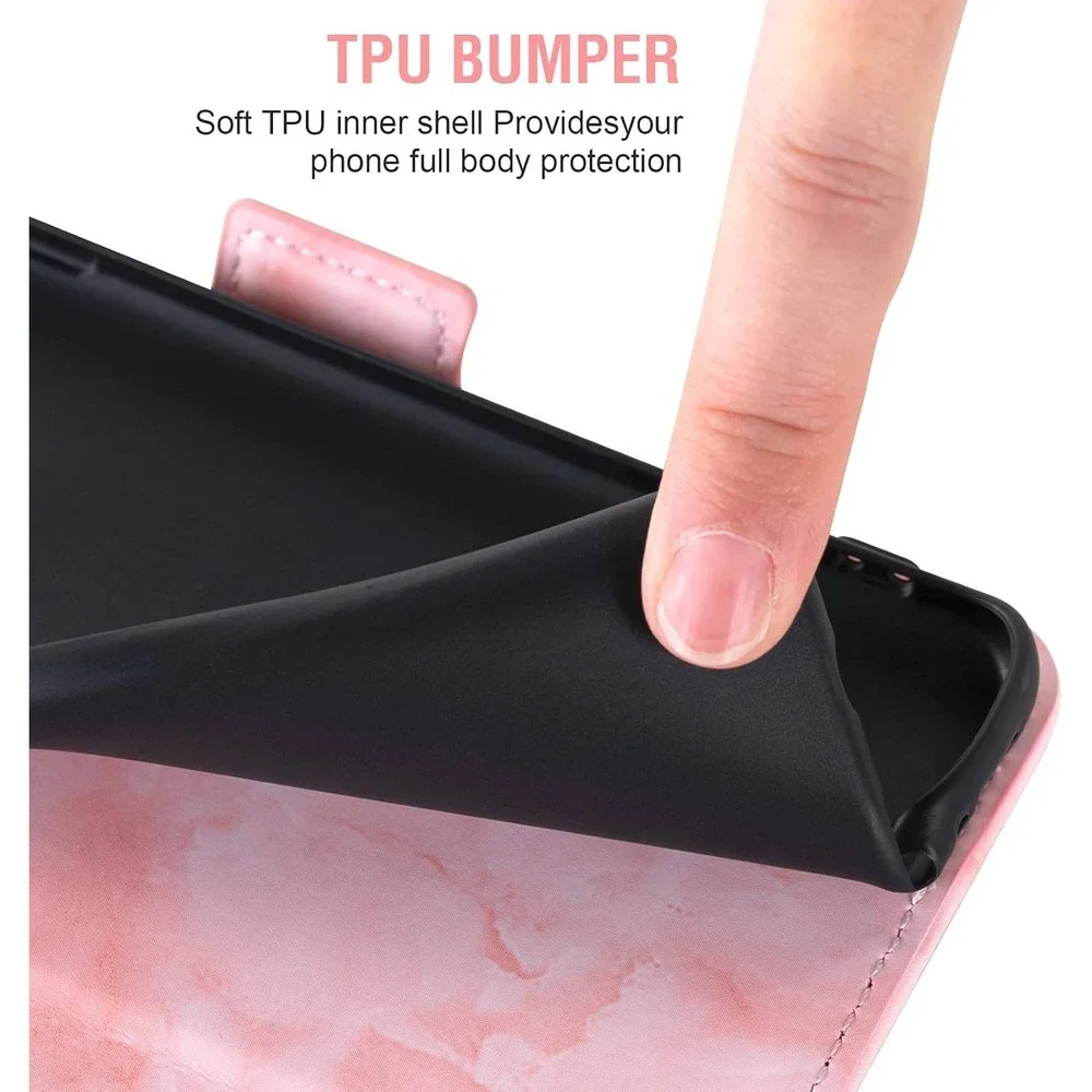 Pink Marble Wallet Phone Case for Google Pixel 6 DLSDK w/ Card Slots Lanyard-NWT